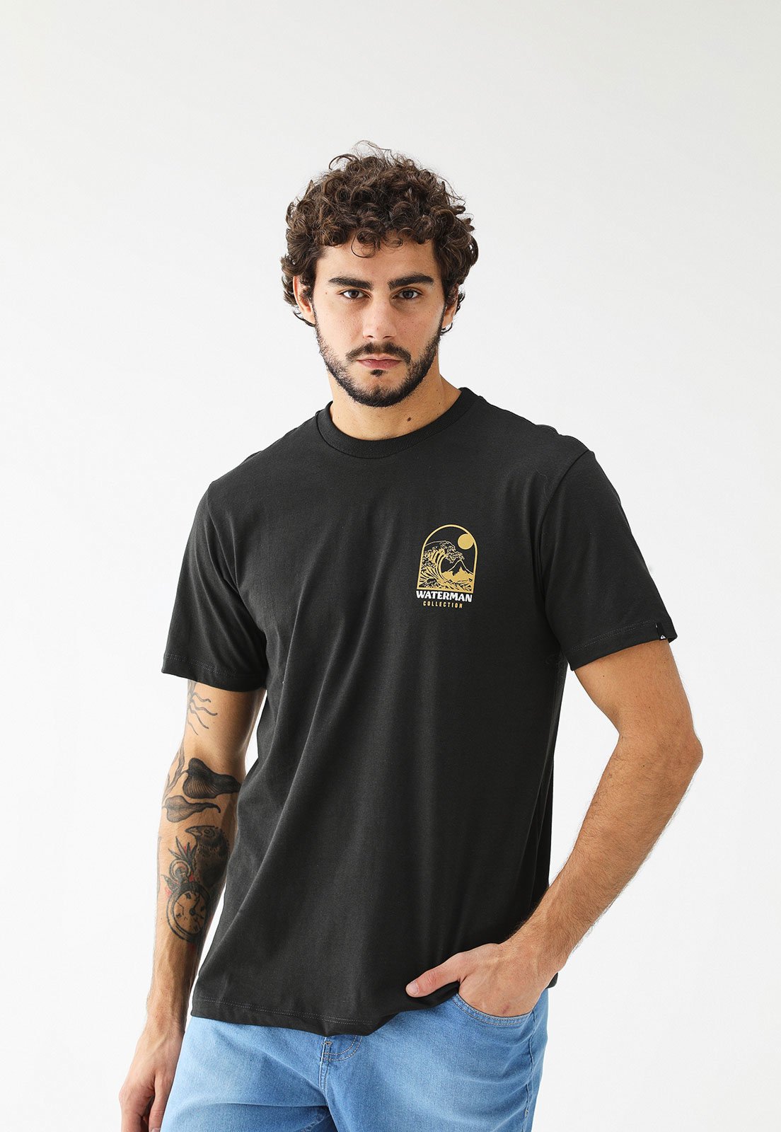 Camiseta Quiksilver Reta Estampada Preta