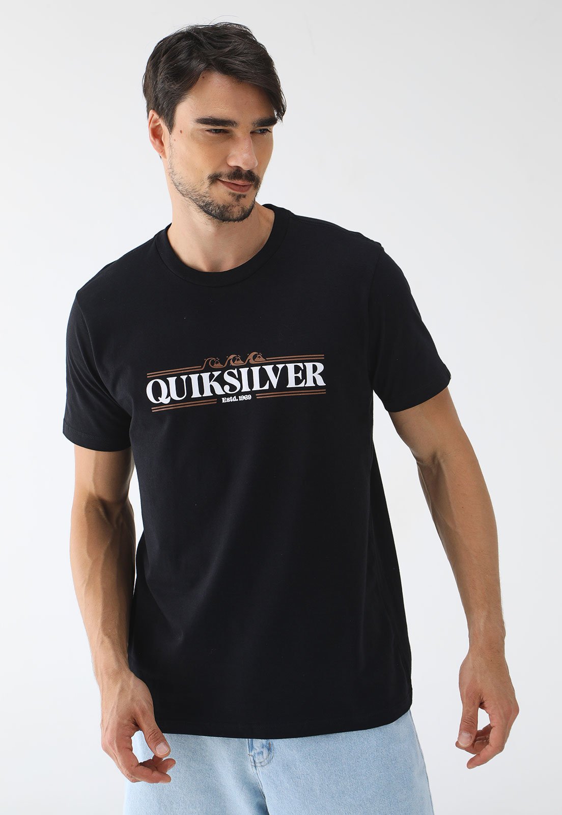 Camiseta Quiksilver Reta Estampada Preta