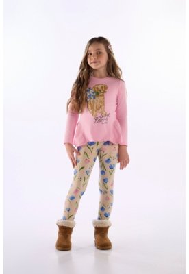 Conjunto Blusa Babado e Legging Quimby Rosa