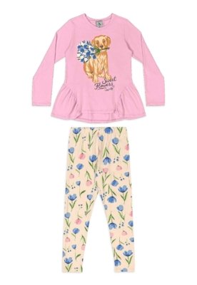 Conjunto Blusa Babado e Legging Quimby Rosa