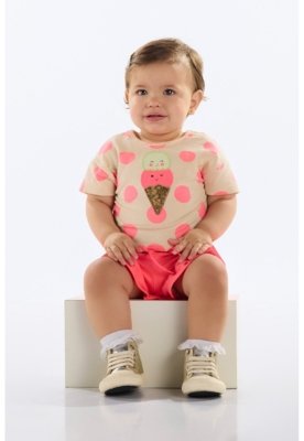 Conjunto Blusa e Short Bebê Menina Quimby Rosa