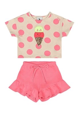 Conjunto Blusa e Short Bebê Menina Quimby Rosa