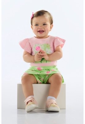 Conjunto Blusa e Short-Saia Bebê Quimby Rosa