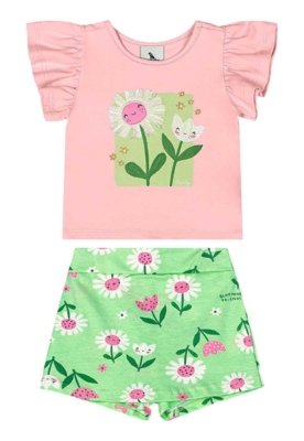 Conjunto Blusa e Short-Saia Bebê Quimby Rosa