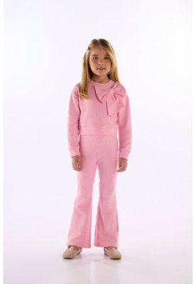 Conjunto Blusão Laço e Calça Flare Quimby Rosa