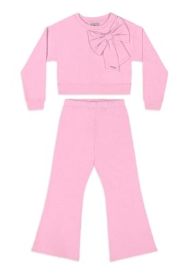 Conjunto Blusão Laço e Calça Flare Quimby Rosa