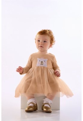 Vestido Bebê Ribana Tule Forro Quimby Rosa