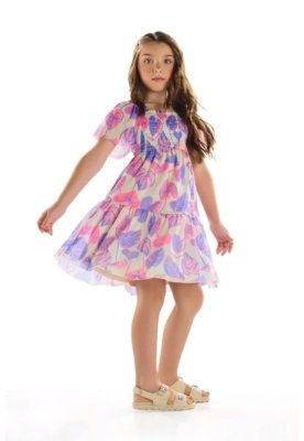 Vestido Estampado Infantil Quimby Roxo