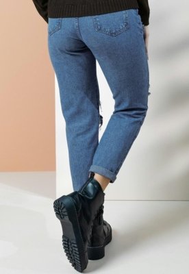 CalÃ§a Com Rasgados E Bolsos Azul Quintess