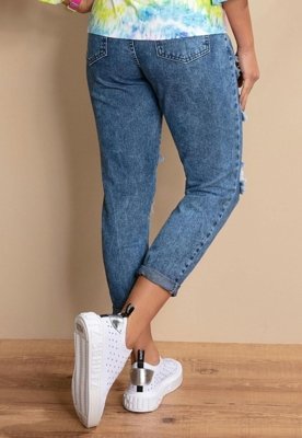 CalÃ§a Com Rasgados E Bolsos Azul Quintess