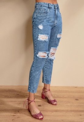 CalÃ§a Com Rasgados E Bolsos Azul Quintess