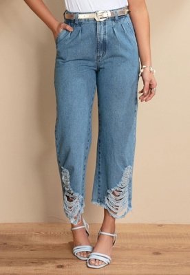 Calça Pantacourt Com Rasgados Azul Quintess