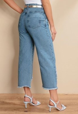 Calça Pantacourt Com Rasgados Azul Quintess