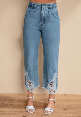 Calça Pantacourt Com Rasgados Azul Quintess