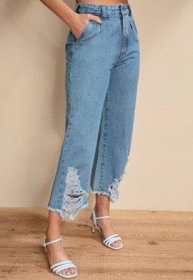 Calça Pantacourt Com Rasgados Azul Quintess