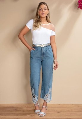 Calça Pantacourt Com Rasgados Azul Quintess