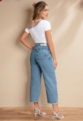 Calça Pantacourt Com Rasgados Azul Quintess
