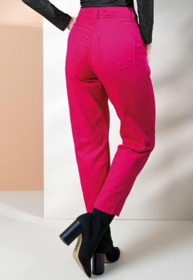 CalÃ§a Reta Com Pregas E Bolsos Rosa Quintess
