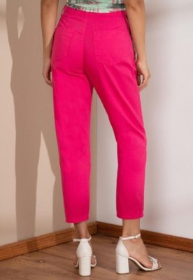 CalÃ§a Reta Com Pregas E Bolsos Rosa Quintess
