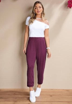 Calça Soltinha Com Pregas Roxo Quintess