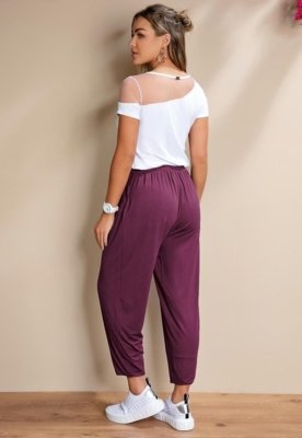 Calça Soltinha Com Pregas Roxo Quintess