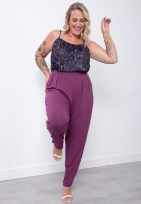 Calça Soltinha Com Pregas Roxo Quintess