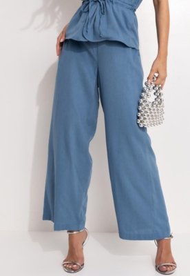 Calça  Em Linho Azul Quintess