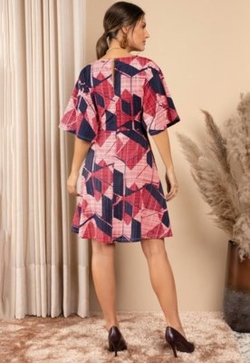 Vestido Com Mangas Amplas Rosa Quintess