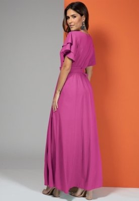 Vestido Em Crepe Plano Rosa Quintess