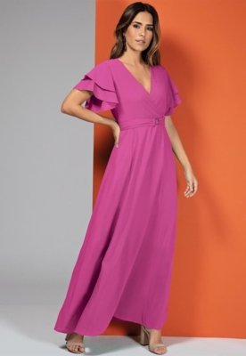 Vestido Em Crepe Plano Rosa Quintess