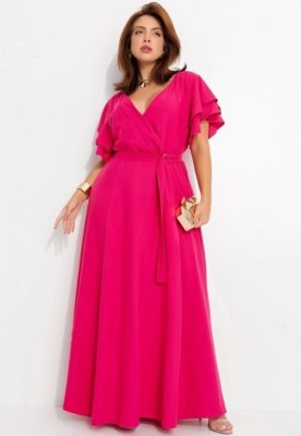 Vestido Em Crepe Plano Rosa Quintess
