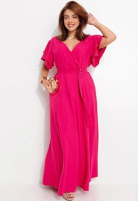 Vestido Em Crepe Plano Rosa Quintess