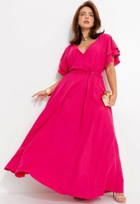 Vestido Em Crepe Plano Rosa Quintess