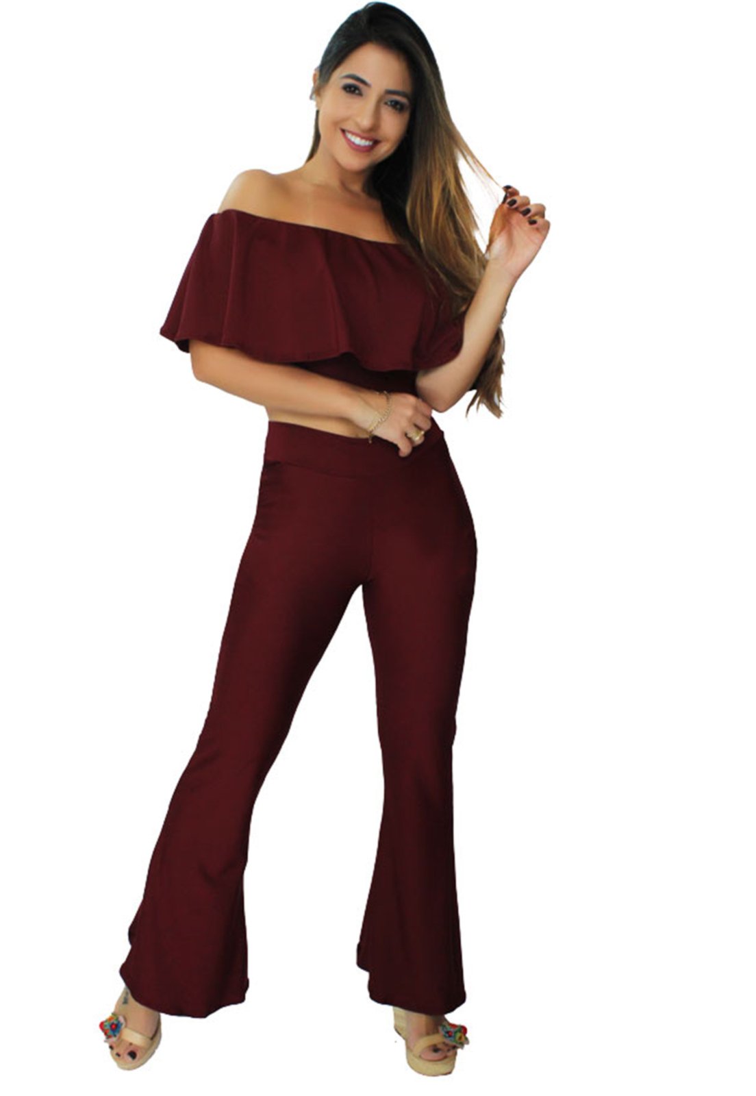 calça flare vinho