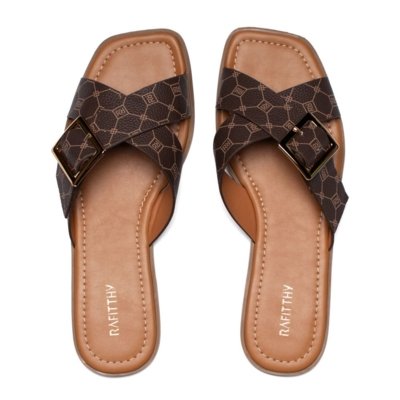 Chinelo Rasteira Feminino Rafitthy Tiras Cruzadas Marrom