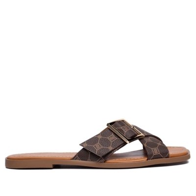 Chinelo Rasteira Feminino Rafitthy Tiras Cruzadas Marrom