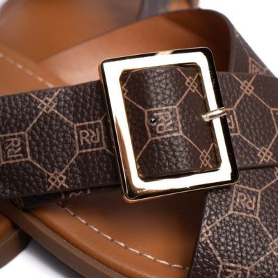 Chinelo Rasteira Feminino Rafitthy Tiras Cruzadas Marrom