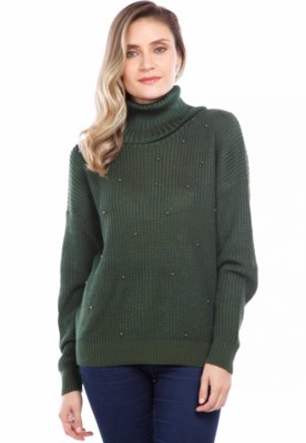 Blusa Manga Longa Ralm Tricot Pérolas Verde Menor preço em Blusa Manga Longa Ralm Tricot Pérolas Verde