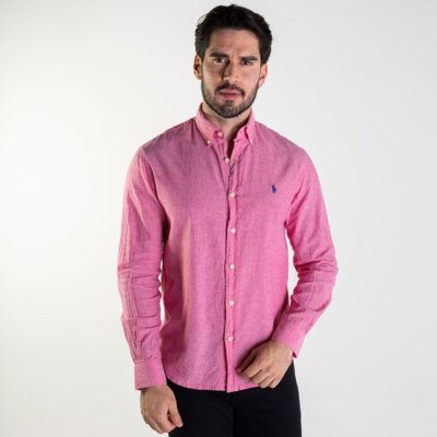 Camisa RL Linho Custom Fit Rosa