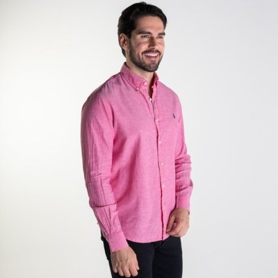 Camisa RL Linho Custom Fit Rosa