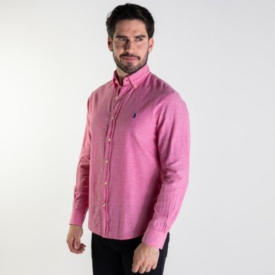 Camisa RL Linho Custom Fit Rosa