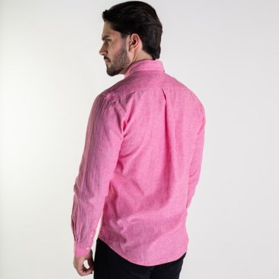 Camisa RL Linho Custom Fit Rosa