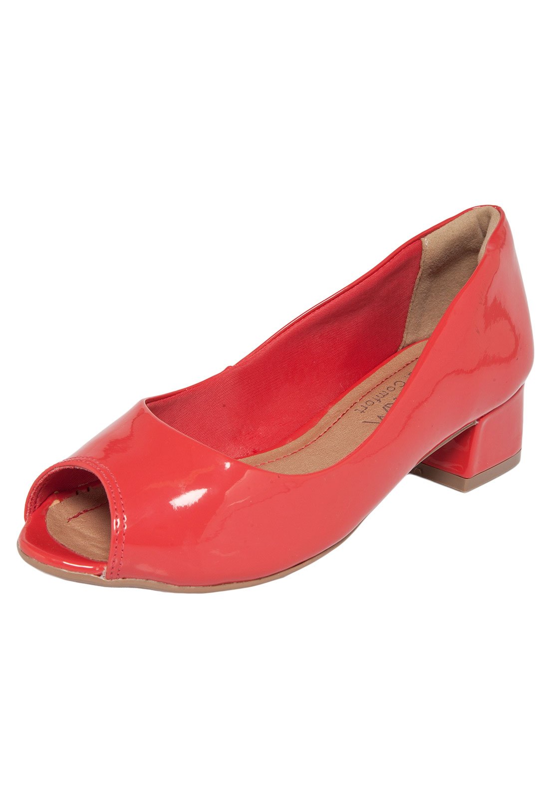 peep toe vermelho salto baixo