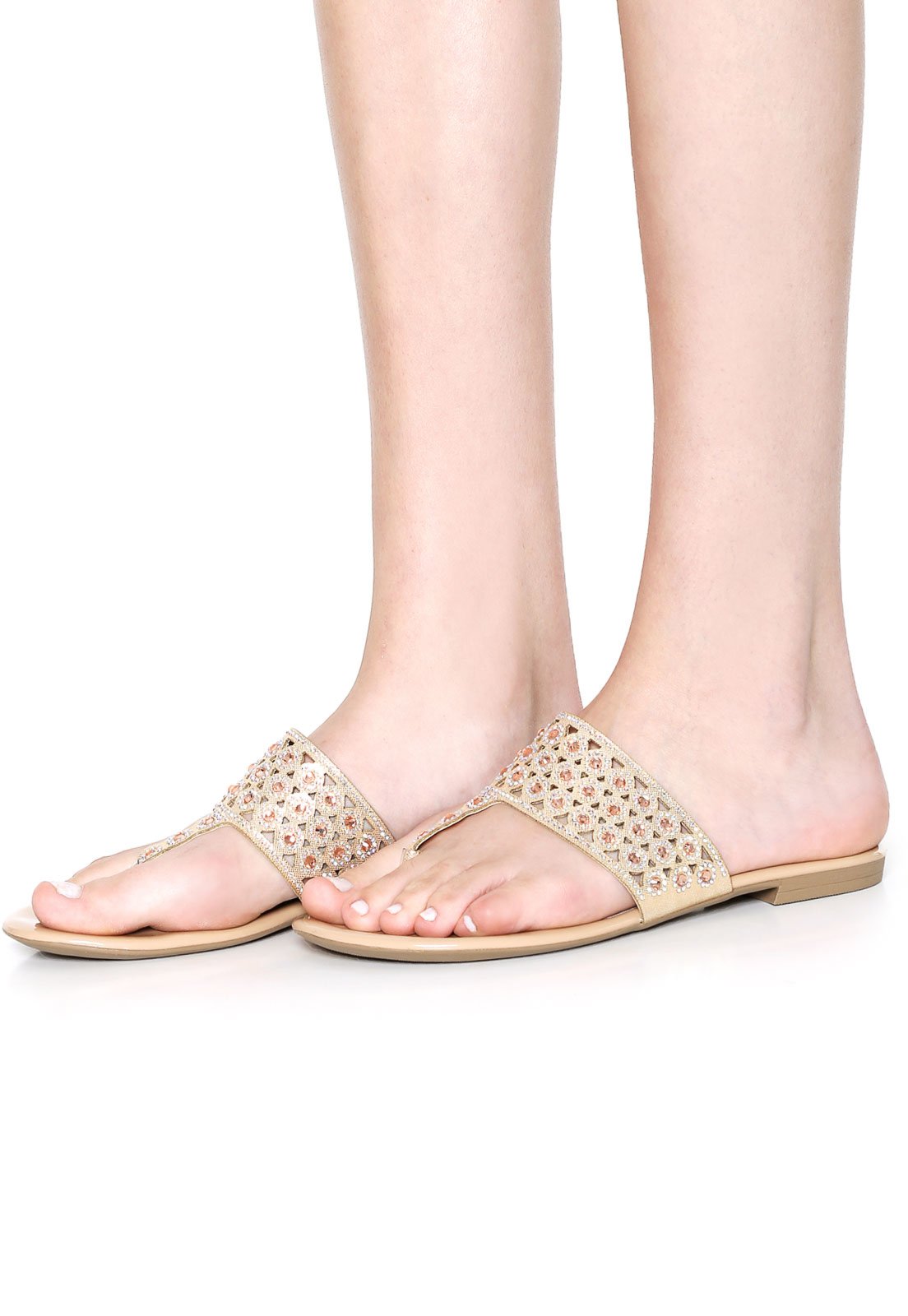 Rasteira Dafiti Shoes Strass Dourada - Compre Agora