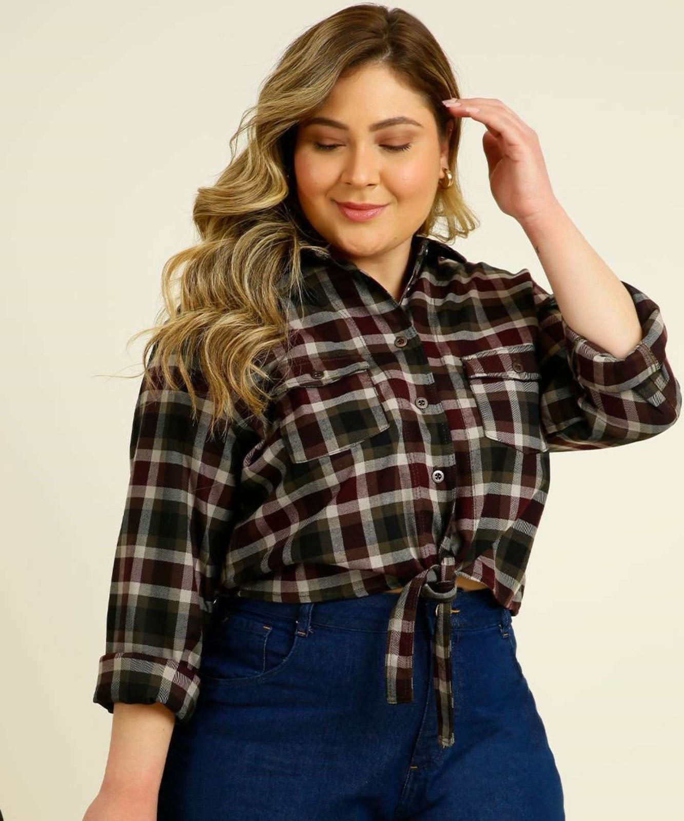 Camisa feminina sale xadrez plus size