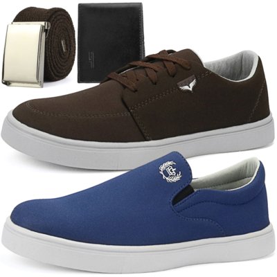 Kit 2 Pares Sapato Casual Rebento Azul Menor preço em Kit 2 Pares Sapato Casual Rebento Azul