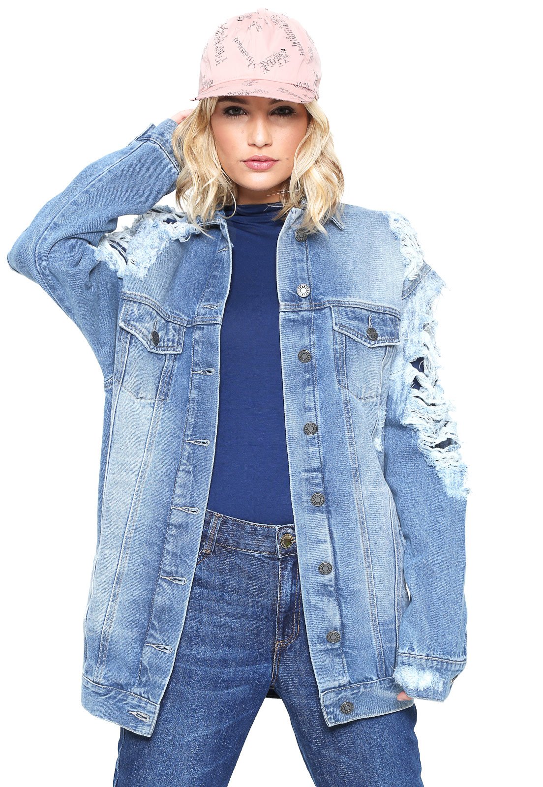 jaqueta jeans oversized destroyed
