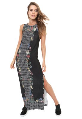 Vestido Redley Longo Floral Preto Menor preço em Vestido Redley Longo Floral Preto