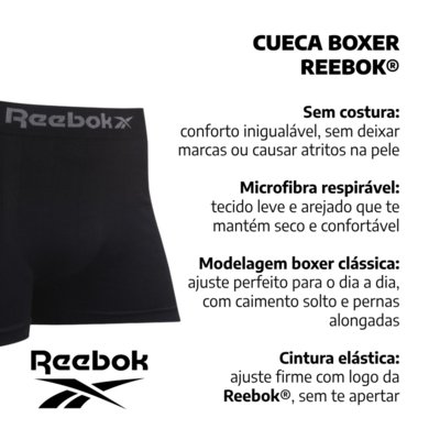 Kit 3 Cuecas Reebok Boxer Classic Microfibra Sortido  Colorido