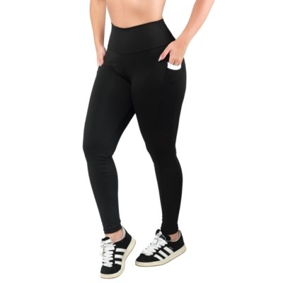 Kit 2 Calça Legging Com Bolso Reflexo Íntimo Cintura Alta Bolso Branco e Preto